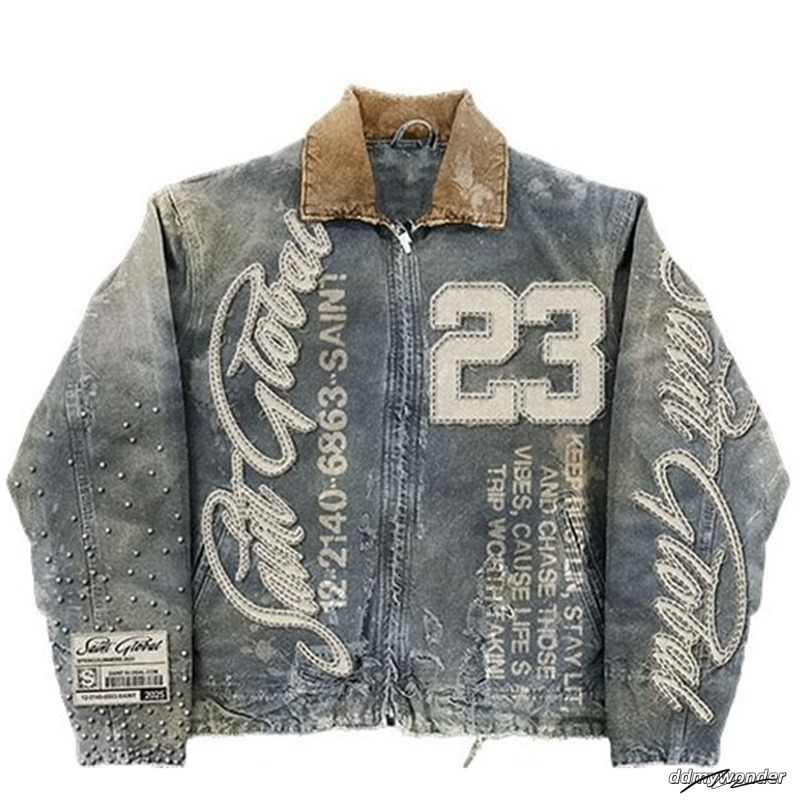 Streetwear Washed Denim Jacket Y2k Clothes Mens Hip Hop Letter Graphic Patch Embroidery Blue Oversized Casual Coat 250729 ddmywonder ddmywonder