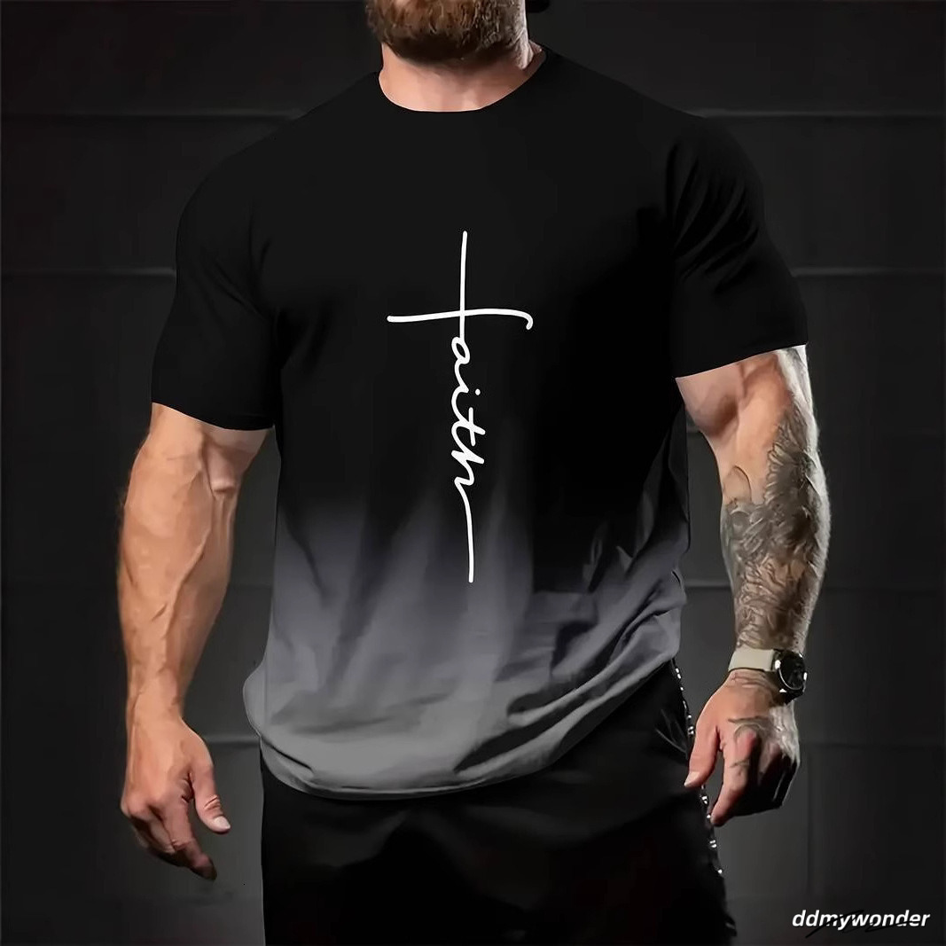3D Digital Color Gradient Printing Mens T-Shirt Summer American Round Neck Top 250710 ddmywonder ddmywonder ddmywonder ddmywonder