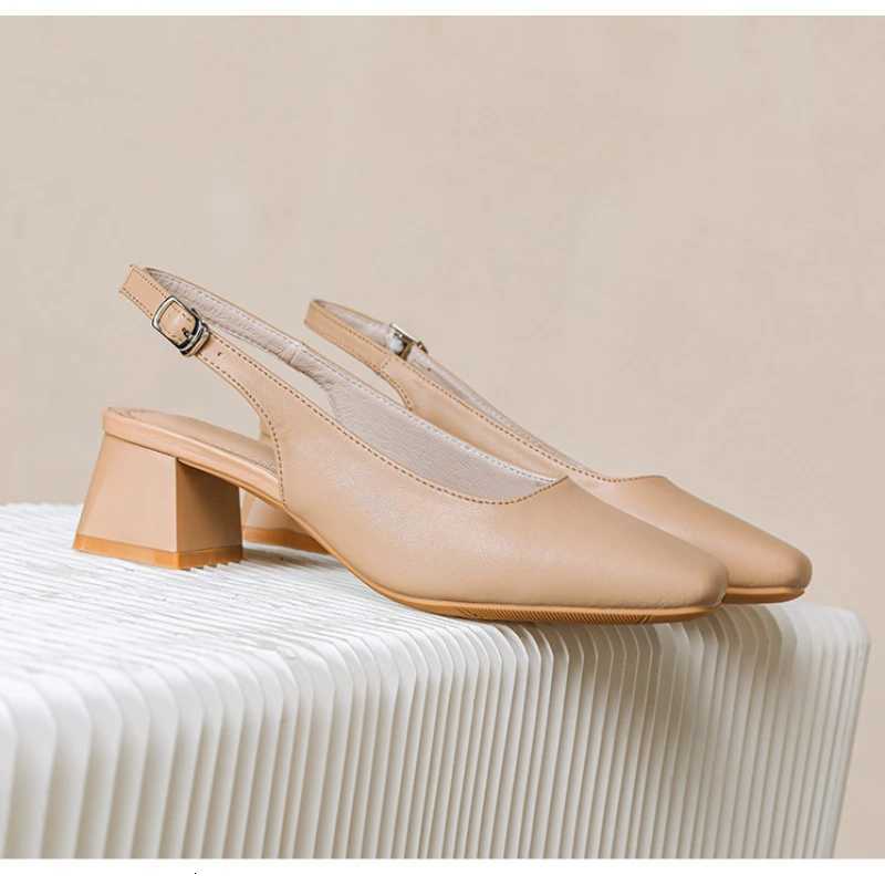 2024 New Mid Thick Heel High Heels Womens Shoes French Baotou Sandals Womens Summer Shallow Mouth Large W250910