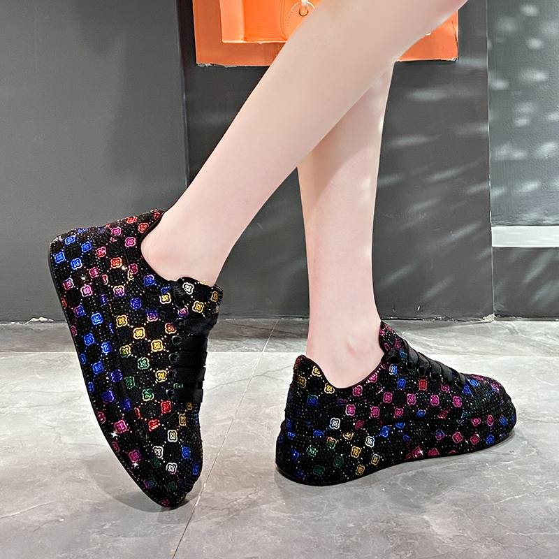 Designer Women's Platform Shoes Black and White Women's Sparkling Crystal Sports Shoes Fashion Leisure Luxury Rhinestone Shoes Casual Female