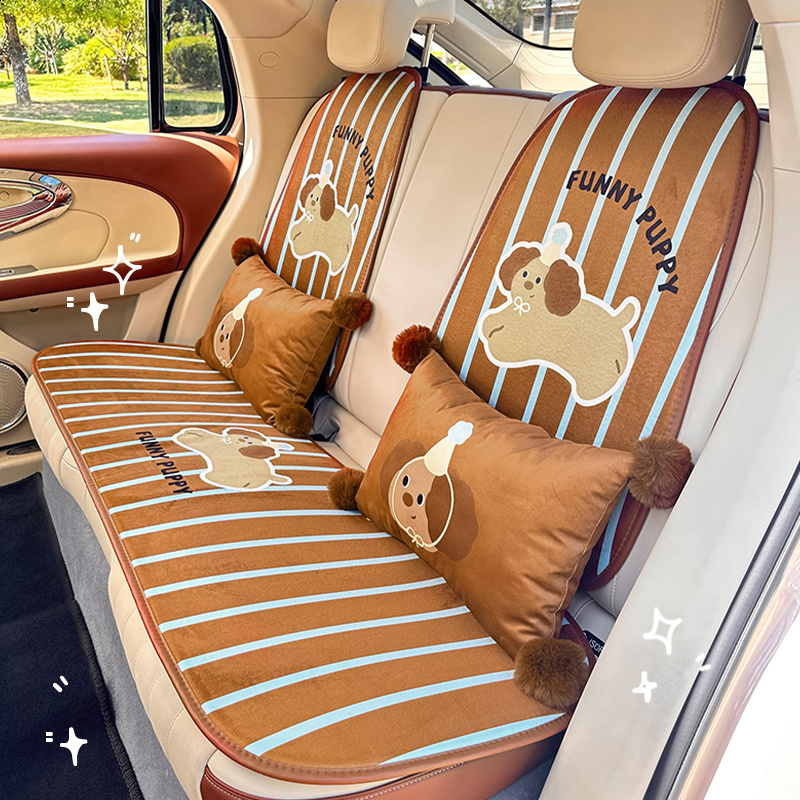Fashion Cartoon Car Seat Cover Universal Personalized Striped Cute Puppy Print Seat Protector, Interior Decoration Fit Most Cars 250910