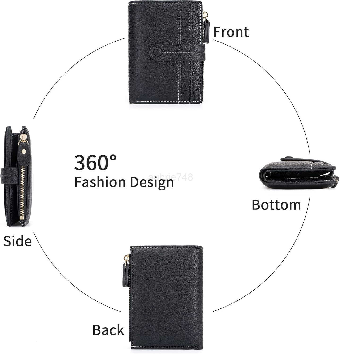 Small Wallets for WomenRFID Blocking Bifold Wallet For Women PU Leather Card Holder Zipper Coin Pocket with ID WindowBlackZ250910