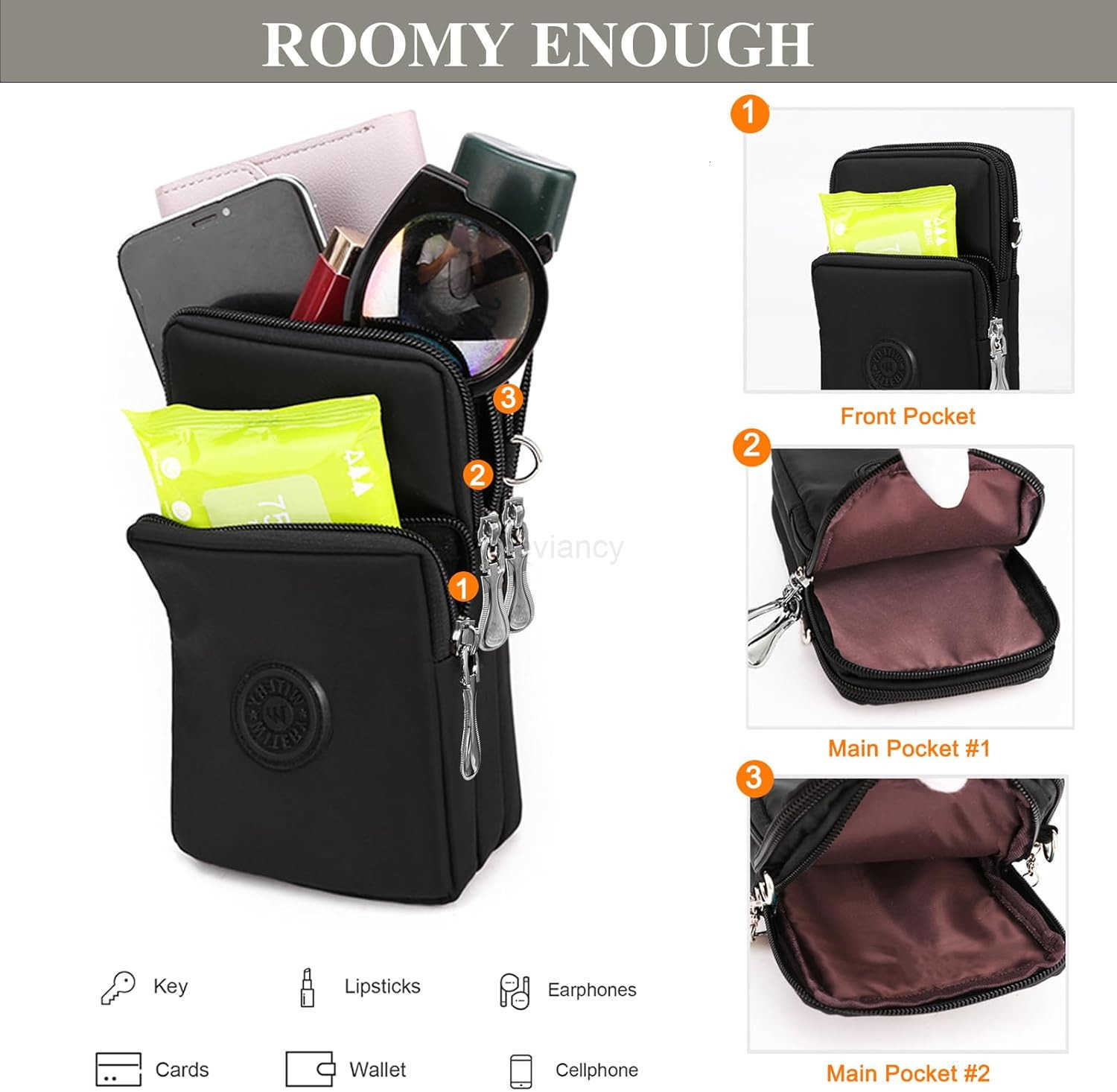 Waterproof Nylon Cute Crossbody Cell Phone Purse Smartphone Wallet Bag for WomenW250910