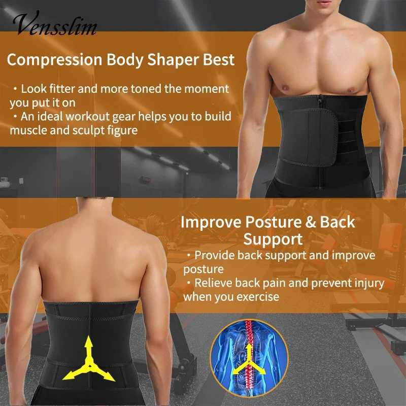Vensslim Sauna Workout Waist Trimmer Men Weight Loss Neoprene Body Shaper Sweat Belly Belt with Adjustable Straps Corset W250910