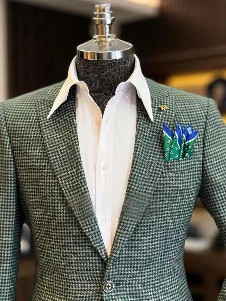 Mens Suit Houndstooth Customized Wide Lapel Double Breasted Slim Fit Jacket Business Groom Tuxedos Male Prom Fashion Blazer W250910