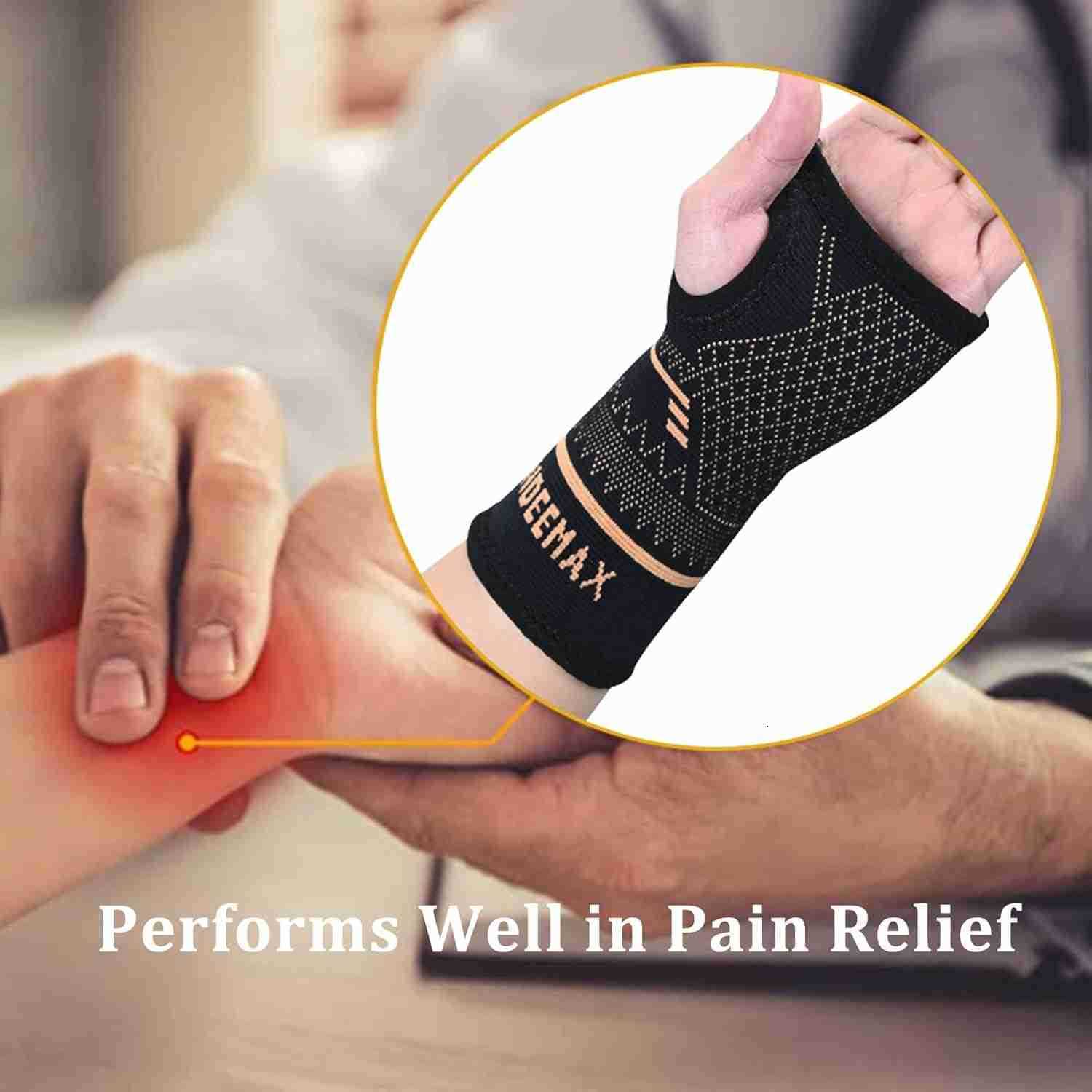 Copper Wrist Compression Sleeve 1 Pair Comfortable Hand Brace Support for Arthritis Tendonitis Sprains Workout Carpal Tunnel Left Right Women and Men 