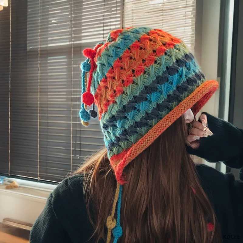 Wens Fashion Handmade Cold Warm Knitted Wool Colour Tassel Warm gear Haiall Ear Protection isure Beanie Hat G250910