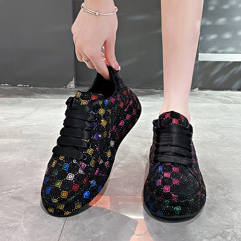 Women Lace Up Luxury Rhinestone Sneakers Glitter Autumn Designer Shoes Vulcanized Ladies Bling Casual Female Fashion Platform Fashion Leisure Flat Sho