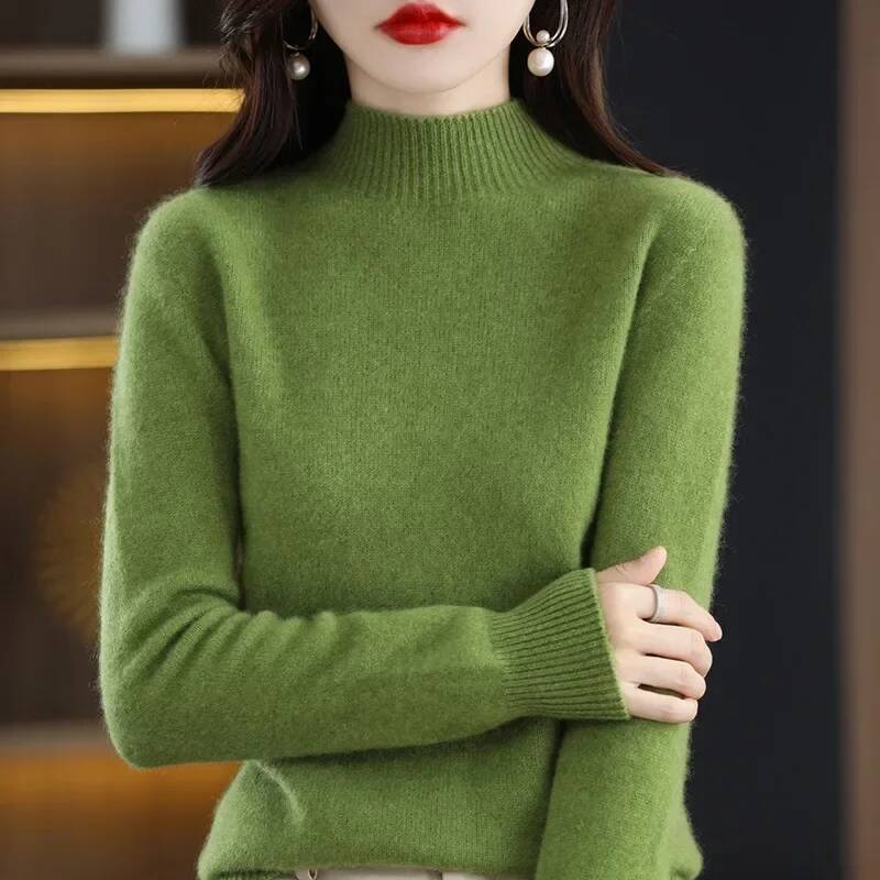 Autumn Winter Women Sweater Korean Fashion Warm Bottoming Shirts Half High Collar Basic Knitwear Solid Long Sleeve Pullovers dongdumaoyi