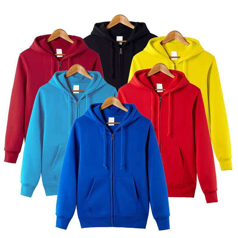 Powder Puff Print Embroidered Cotton Winter Streetwear Unisex Oversized Zipper Wool Hoodie
