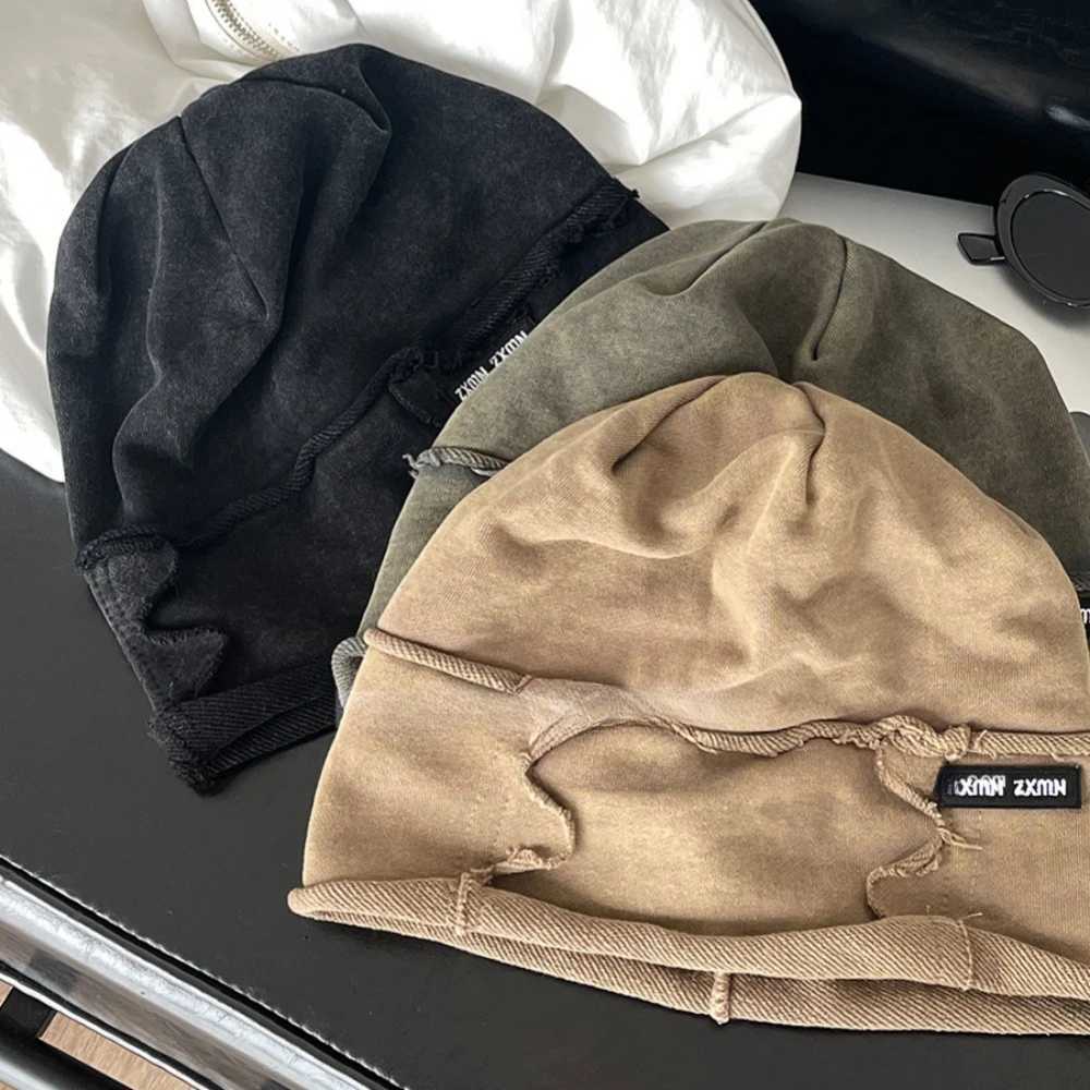 Unisex Fashion Beanies Skullies Big Head Circle Vintage Washed Bowler Hat Solid Color Cotton Elastic Bonnet Hat Hip Hop BeanieXJ250910