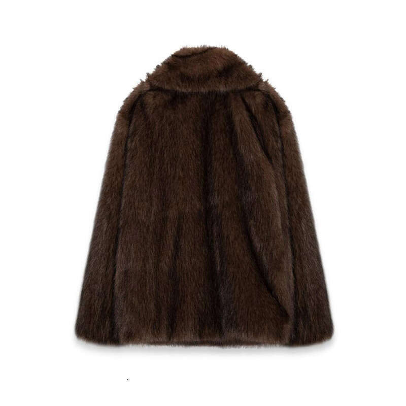 Real Shot - Turn-Down Collar Plush Faux Fur European and American Cross-Border Autumn Winter Fashion Comfortable Casual Warm Coat Top