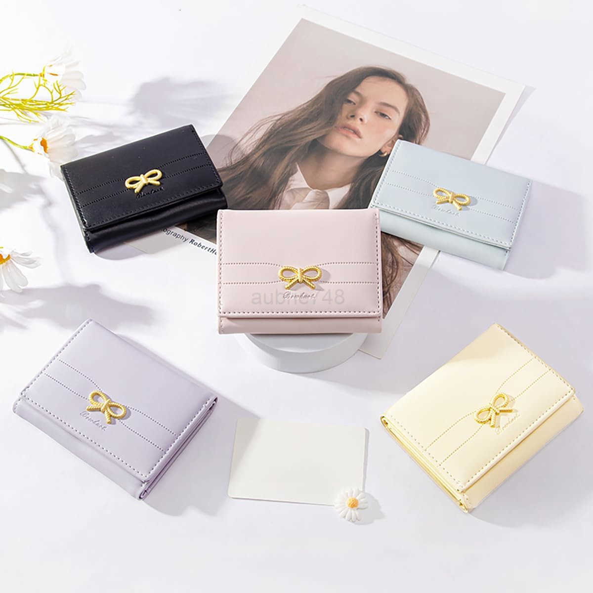 Fashion Wallets Girls Cute Small Bow Wallet Aesthetic Card Holder Bifold Wallet Coin Purse Cash Pocket with Zipper for Women BiFold Wallet PinkZ250910