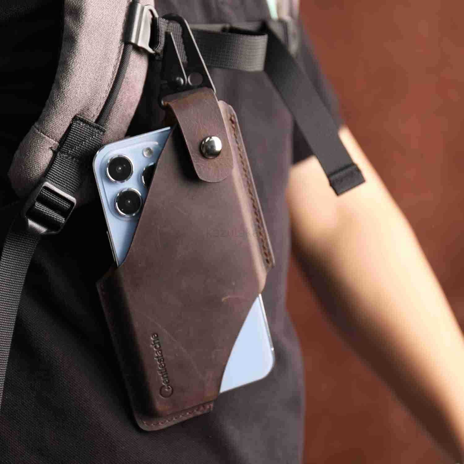 Leather Cell Phone Holster with Belt ClipLeather Pouch for iPhone Belt Case LoopsLeather on BeltCell SheathLarge SizeDarkbrown Z250910