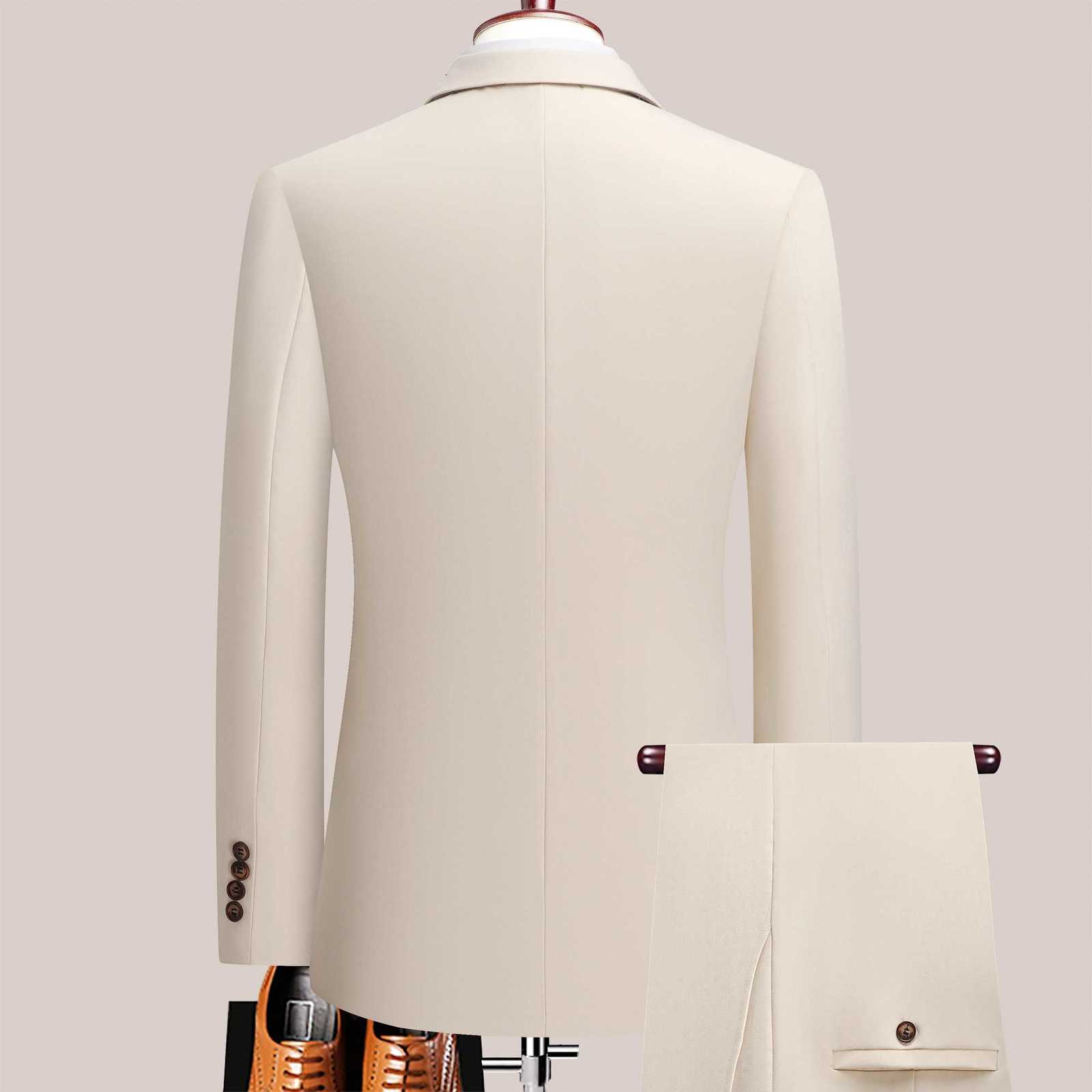 The latest mens solid color suit twopiece set with lapel collar and double breasted buttons for four seasons mens business s W250910