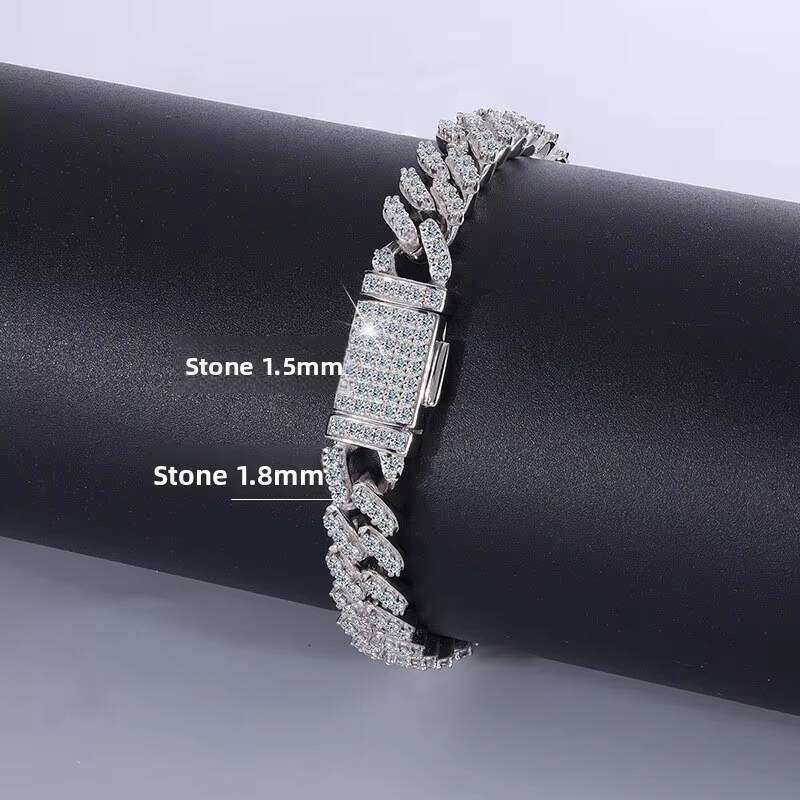 S Sterling Sier Moissanite Cuban Bracelet Solid Full Dia Hip-Hop Style Unisex Trendy Suitable for Both Men and Women