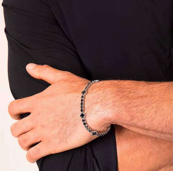 Sterling Sier VVS Four Leaf Black Onyx Tennis Bracelet Hip Hop Jewelry Moissanite Clover Bracelets Men
