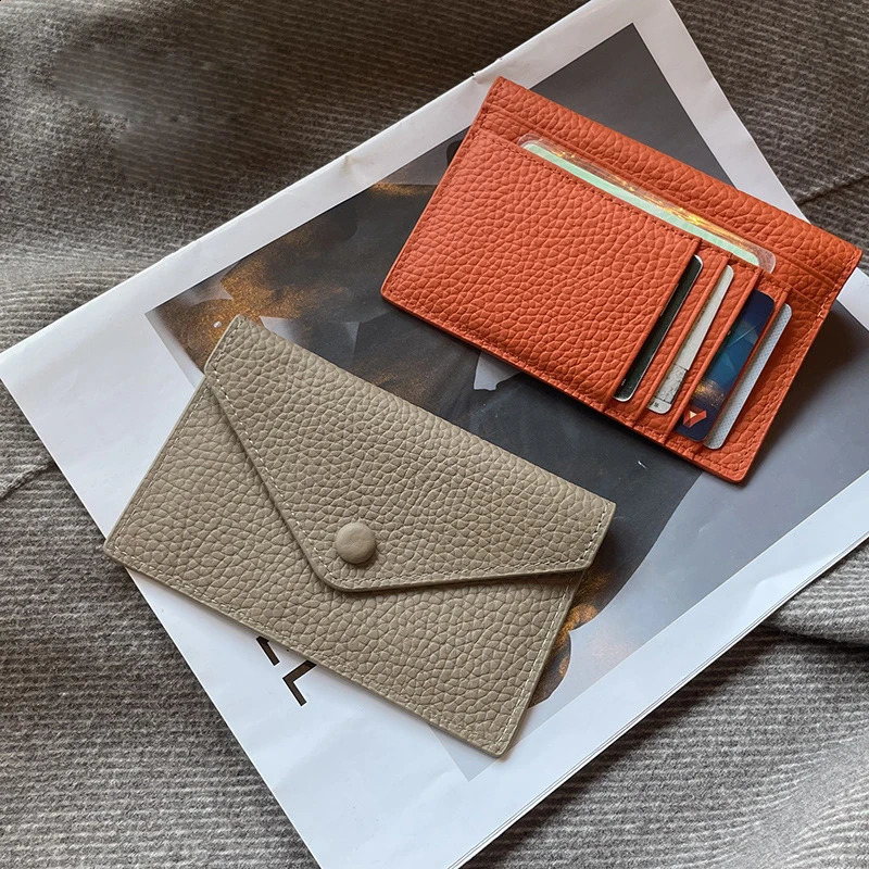 Ultrathin Ins Style Genuine Leather Card Holder Fashion Mini Short Envelope Women Wallet Korean Japan Credit Card Case Purse250906