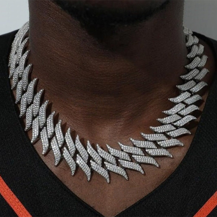 Mens 20MM Bling Iced Hip Hop Jewelry Moissanite Thorns Cuban Link Chain Bracelet Necklace for Gift