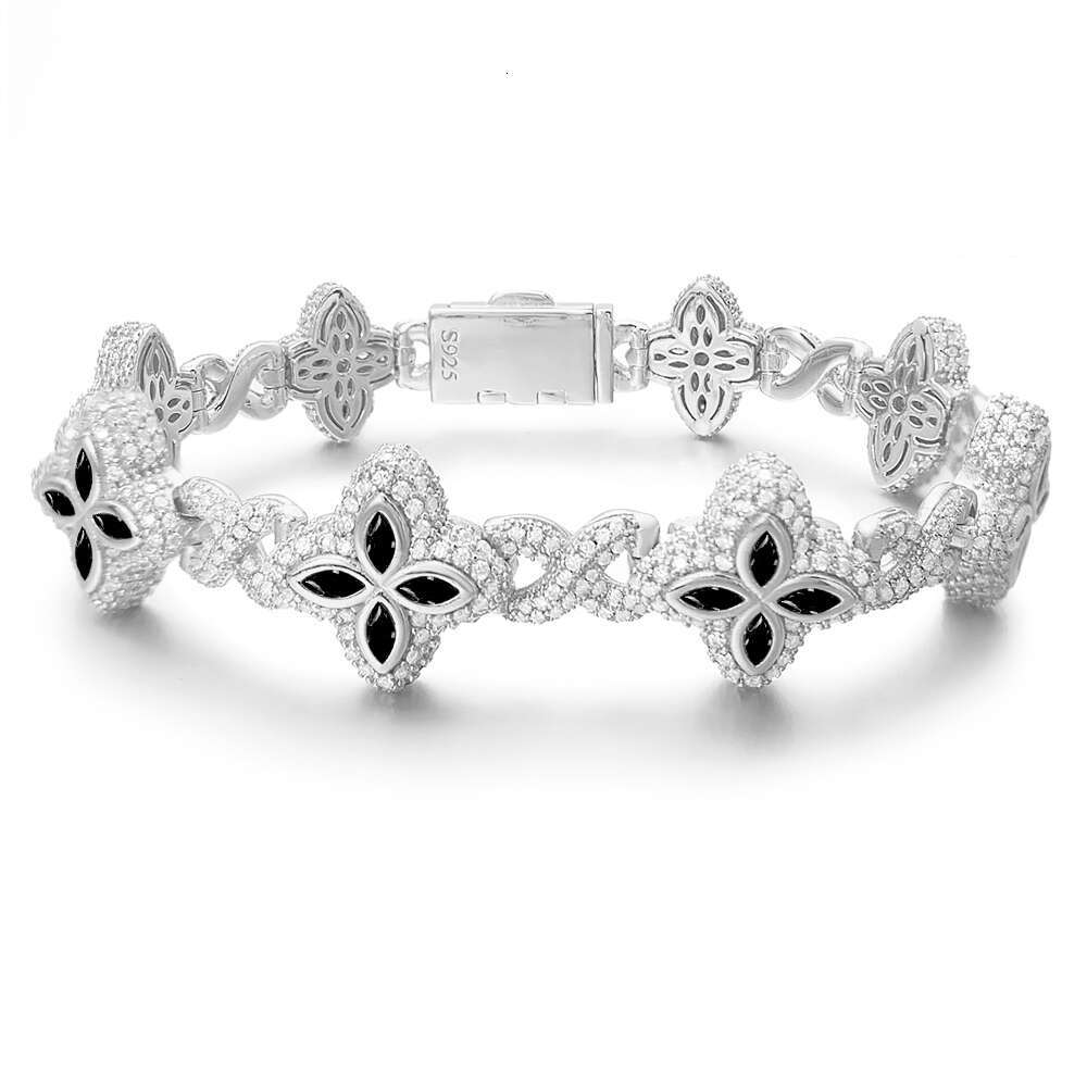 15mm New Marquise Flower Design Colorful Sliver Hip Hop Jewelry Iced Out Cuban Link Moissanite Bracelet