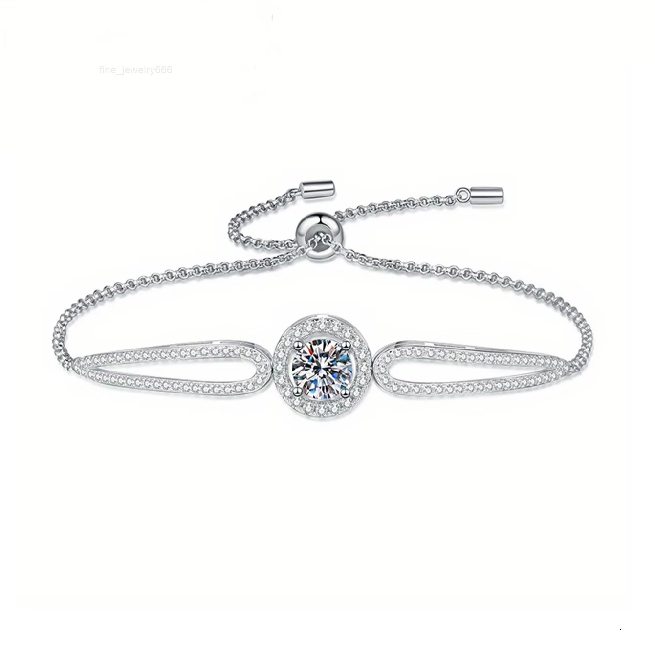 Claw Setting Gift Exquisite 1Moissanite Unique Round Moissanite 925 Sterling Silver Chain Bracelet Womens Jewelry