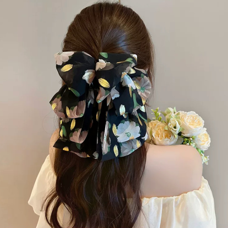Mesh Sweet Starry Sky Bow Ribbon Claw High-End Low Ponytail Clip Back of Head Bun Hair Accessories