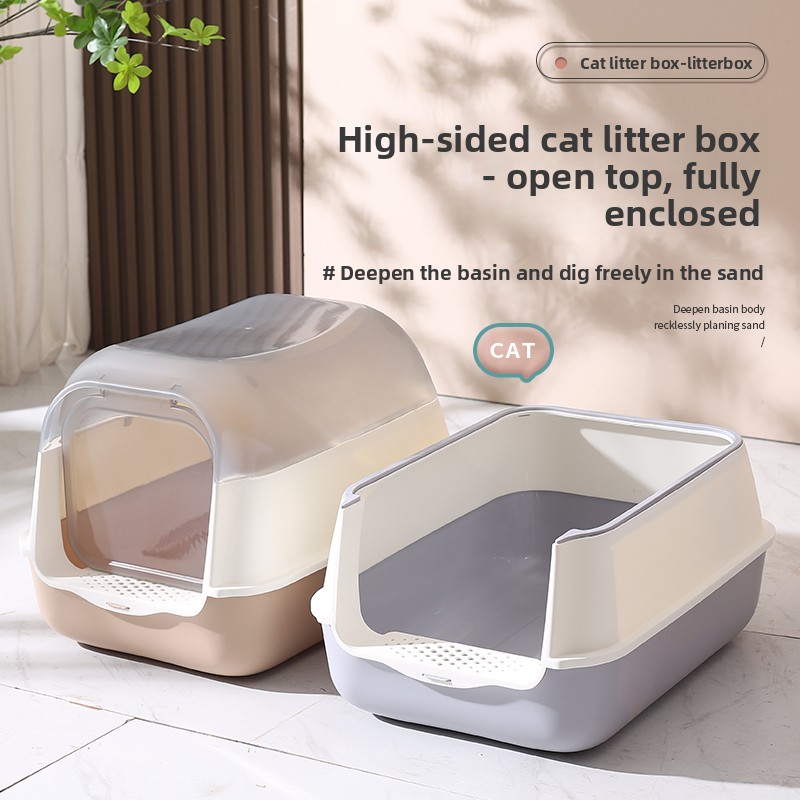Full Enclosed Cat Litter Box with Transparent Lid, Anti-Splash & Odor-Control Hooded Cat Toilet, Easy-Clean Indoor Cat Litter Tray for Modern Home Dec