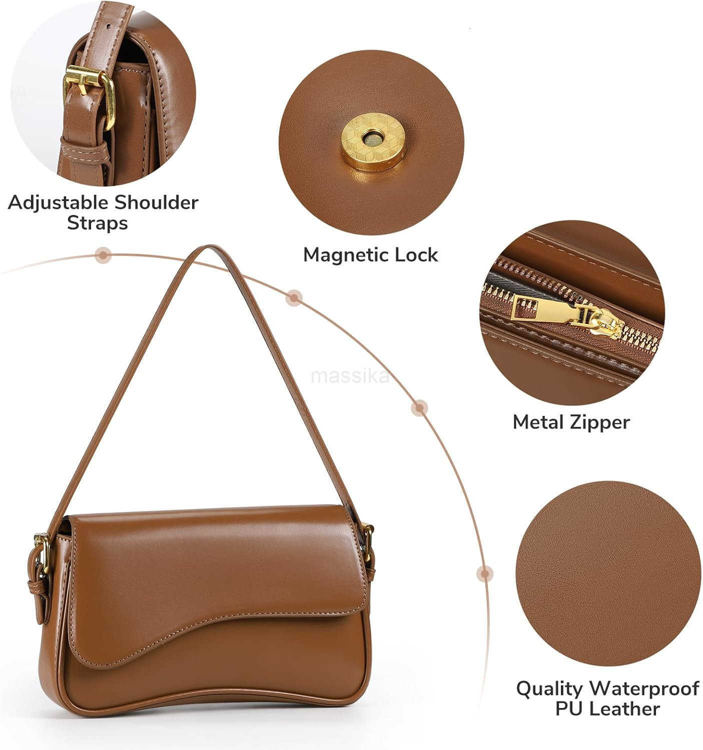 Shoulder Bag for Women PU Leather Crossbody Bag Clutch Purse with 2 Adjustable Straps Hobo Bag Y2K Trendy Saddle Bag M250910