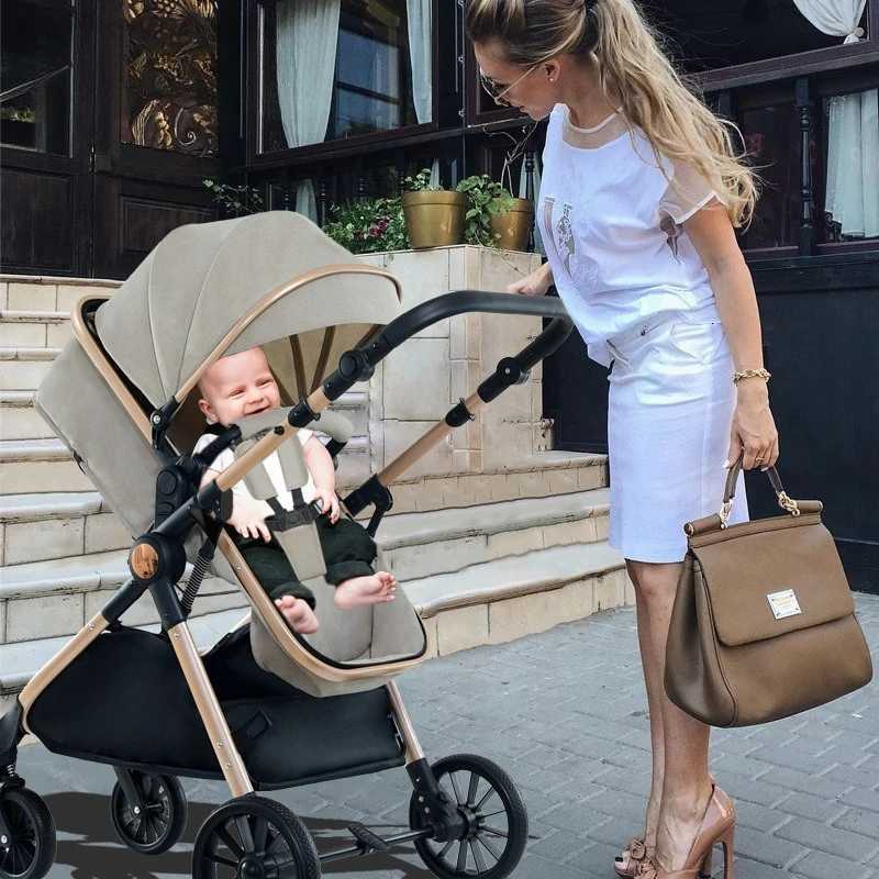 High Landscape Twoway Push Stroller Sitdown Lightweight Foldable Stroller with Four Wheels for Shock Absorption W250910