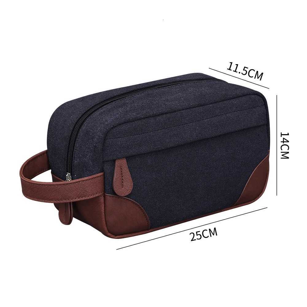 Large Capacity Leather Canvas Men Wash Shaving Women Toiletry Storage Waterproof Makeup Travel Organizer Retro Cosmetic BagXJ250910