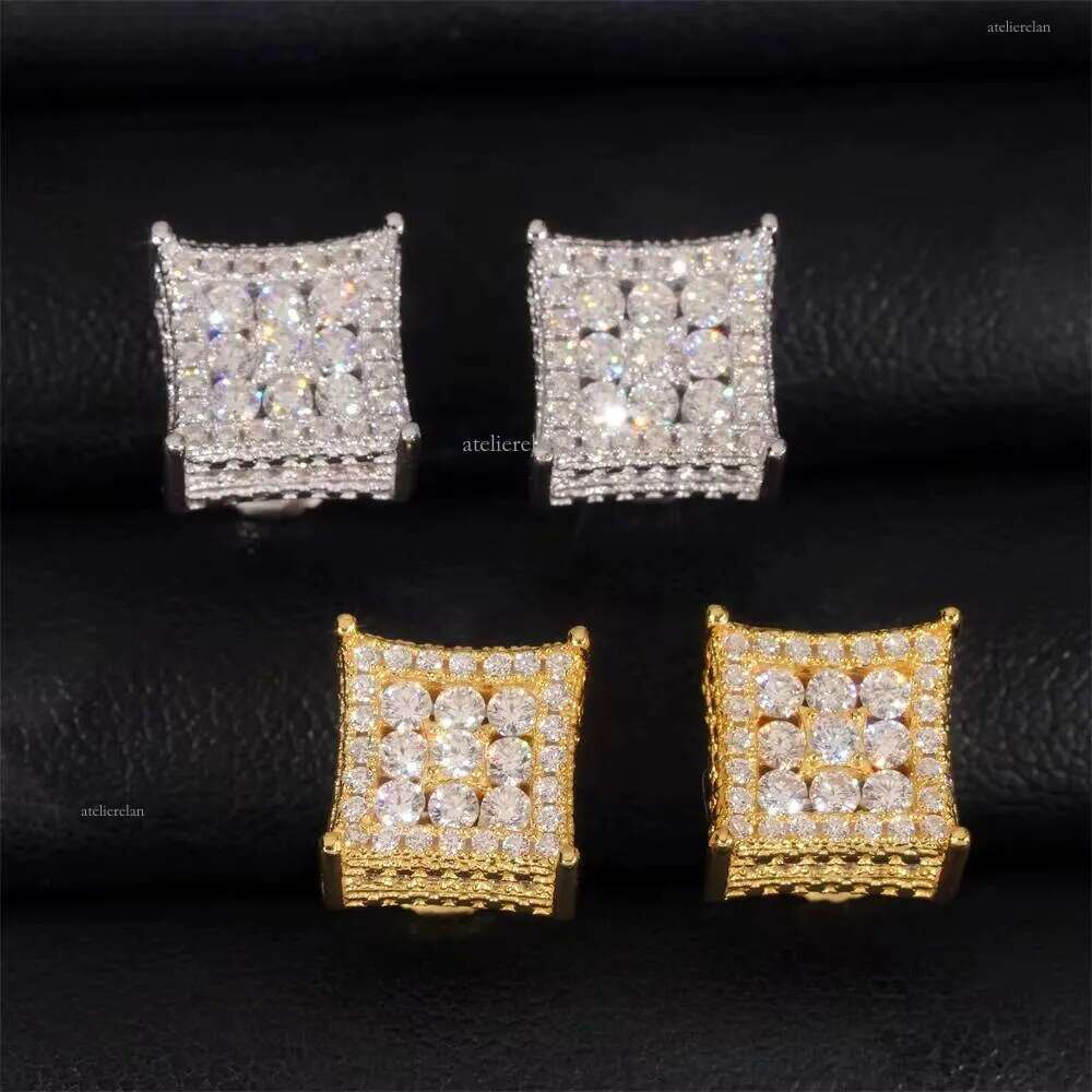 Wholesale Price High Quality Fashion Sterling Sier Moissanite Dia Gold Plated Square Iced Out Men Earrings