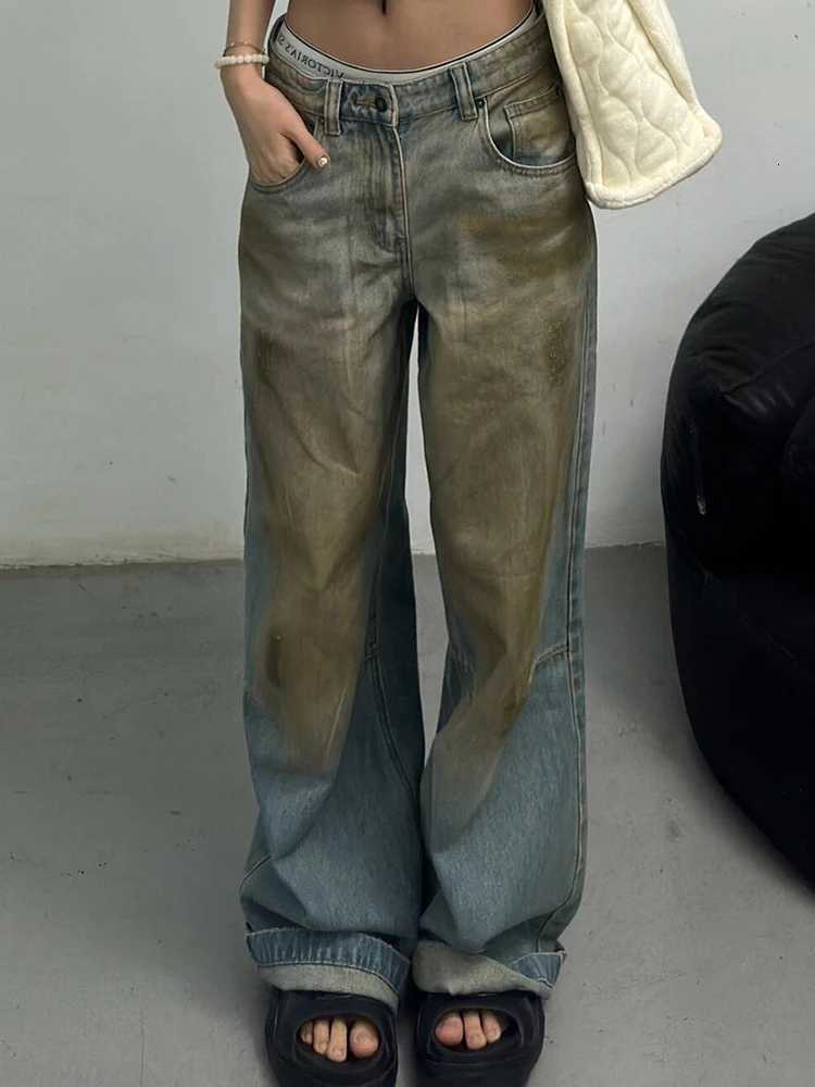 ReddaChic Vintage Wash Dirty Baggy Jeans Women Do Old Whiskers Unisex Casual High Waist Loose Wide Leg Pants Hip Hop Streetwear Z250910