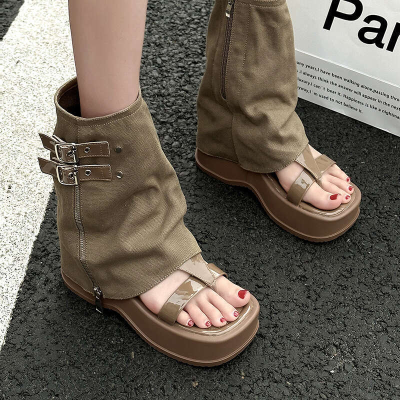 Trendy Designer Niche Pants Boot Toe Clip Sandals for Women Summer Denim Short Thick Sole Low Tube Single Boots