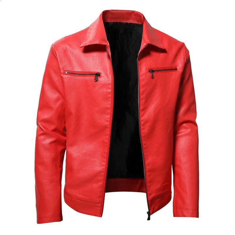 Men Quality Casual Pu Leather Coat Red Black Slim Rider Style Jacket Young Jackets y250910