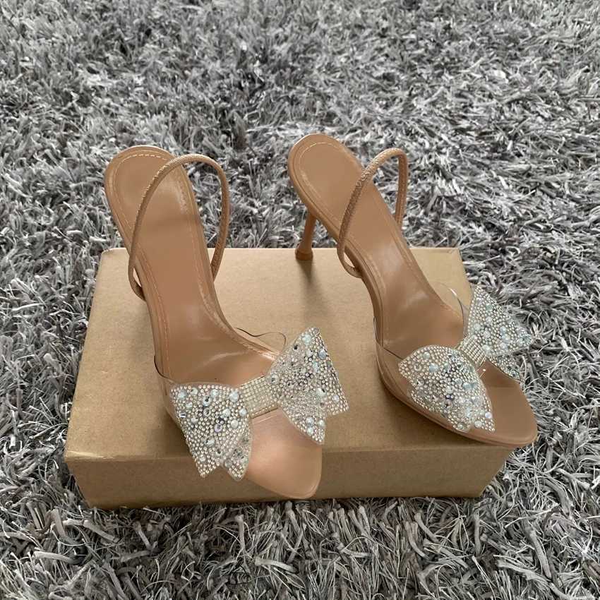 Summer Women High Heel Sandals Transparent PVC Heels Luxury Rhinestone Bow Slingbacks Female Sexy Party Wedding pumps Shoes W250910