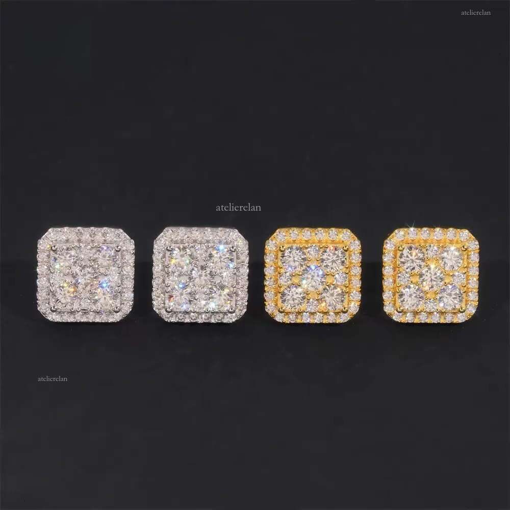Hip Hop High Quality VVS Dia Square Iced Out Mens Sier Moissanite Earrings