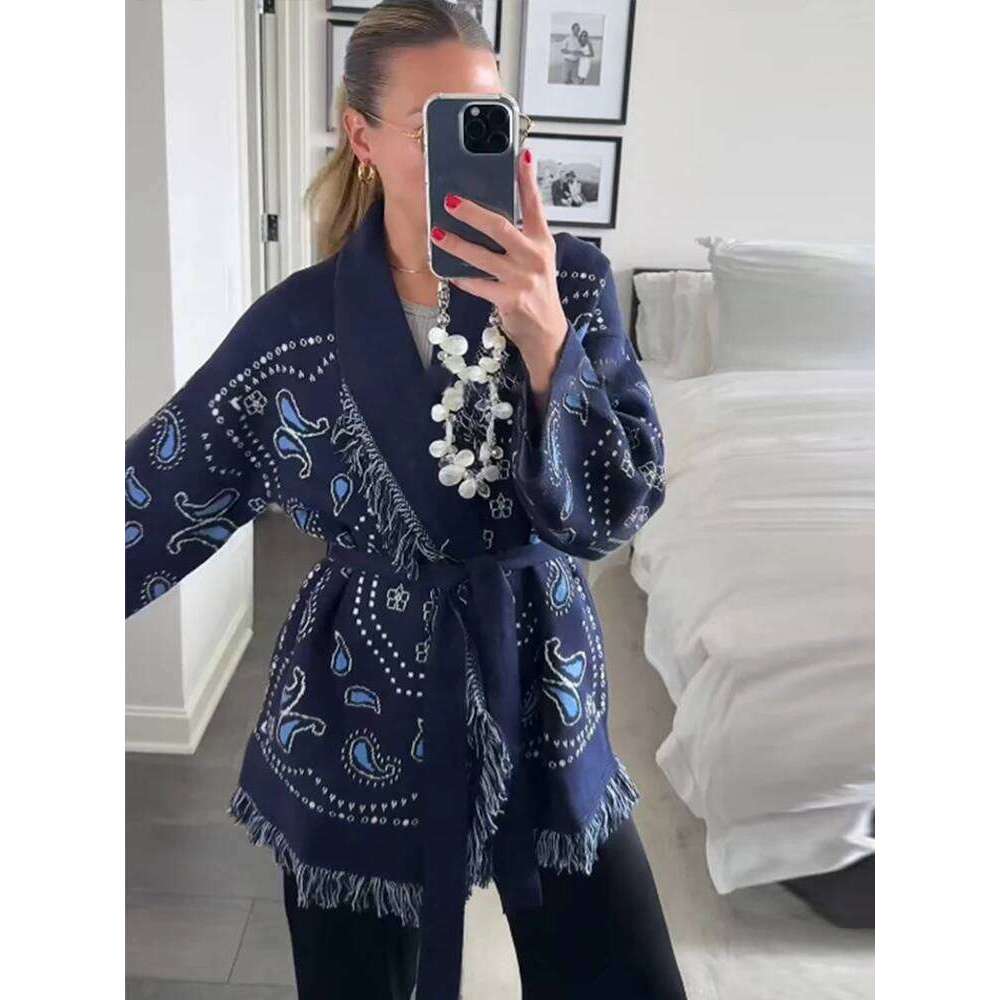 Designer Clothing 2025 Versatile Street Oversize Tassel Cardigan Woman Shawl Lace Up Colorful Loose Long Sleeves Casual Women's Cardigans