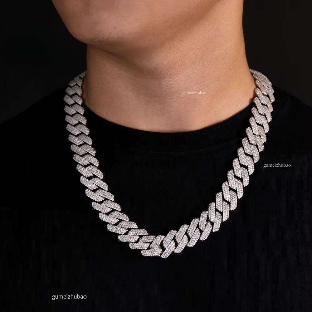 Vv3 Row 28mm 20mm S Sier Gral Ice Long Stick Bread Vvs Silica Cuban Chain Necklace