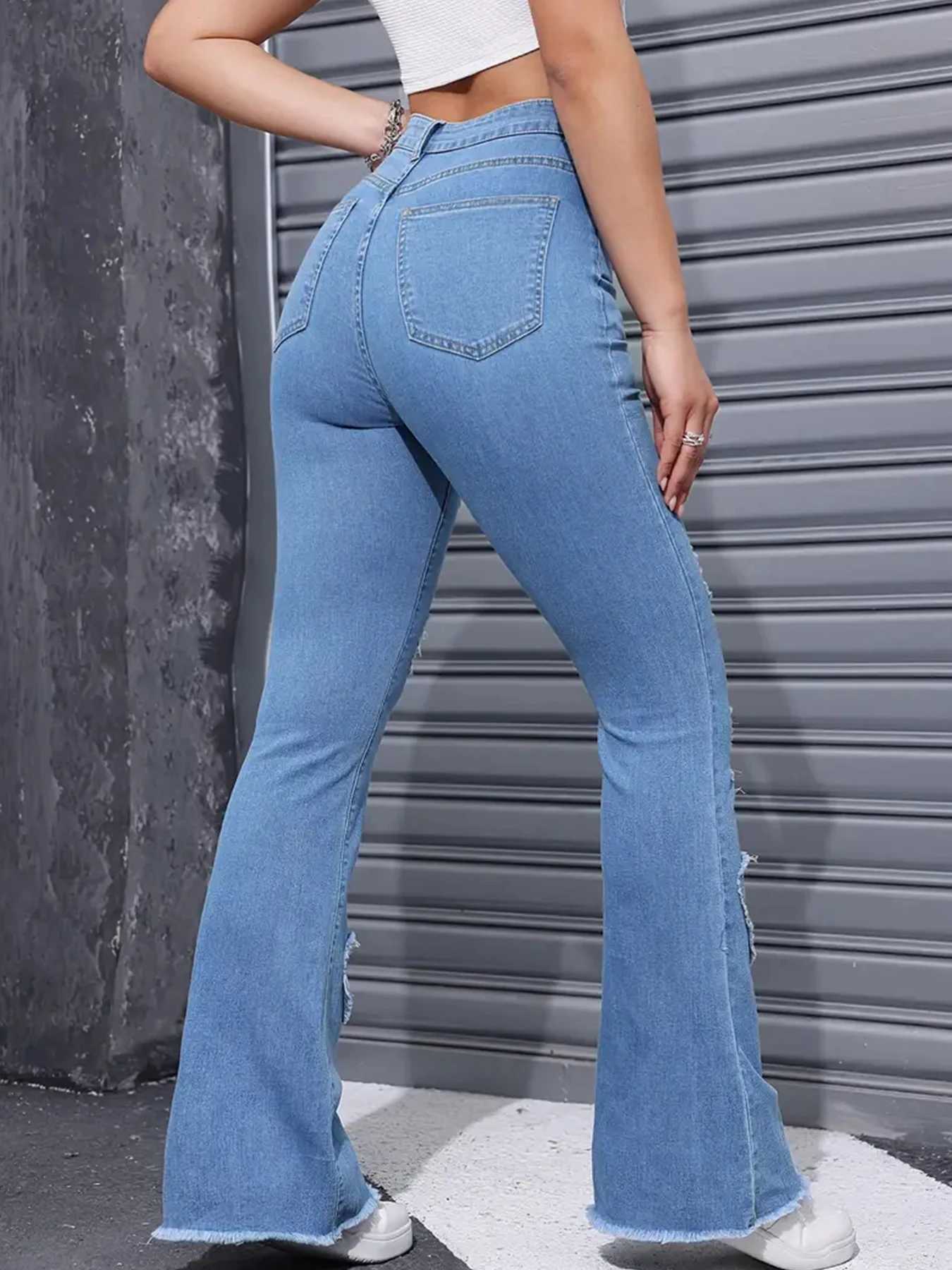 2025 Womens New Distressed Jeans Embroidered Patch Fabric High Elasticity Fashionable and Versatile Comfortable Denim Women Z250910