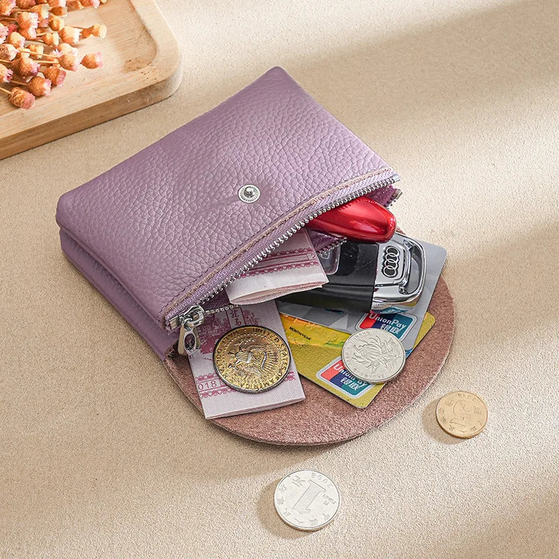 Genuine Leather Short Coin Wallets Card Holder Bag Case Portable Retro Cowhide Small Money Purse For Men Women Earphone Pouch250906
