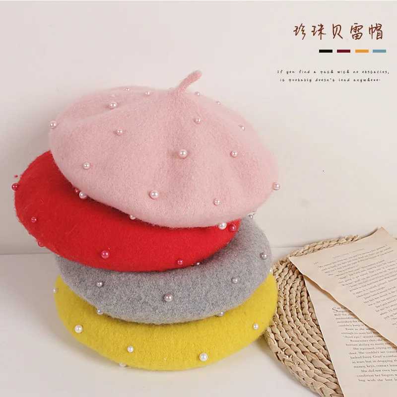 Fashion New ss Kids Girls s Berets Lovely Pearl Beanies Hats Spring Autumn Winter Toddr Girls Hats Photography Props G250910