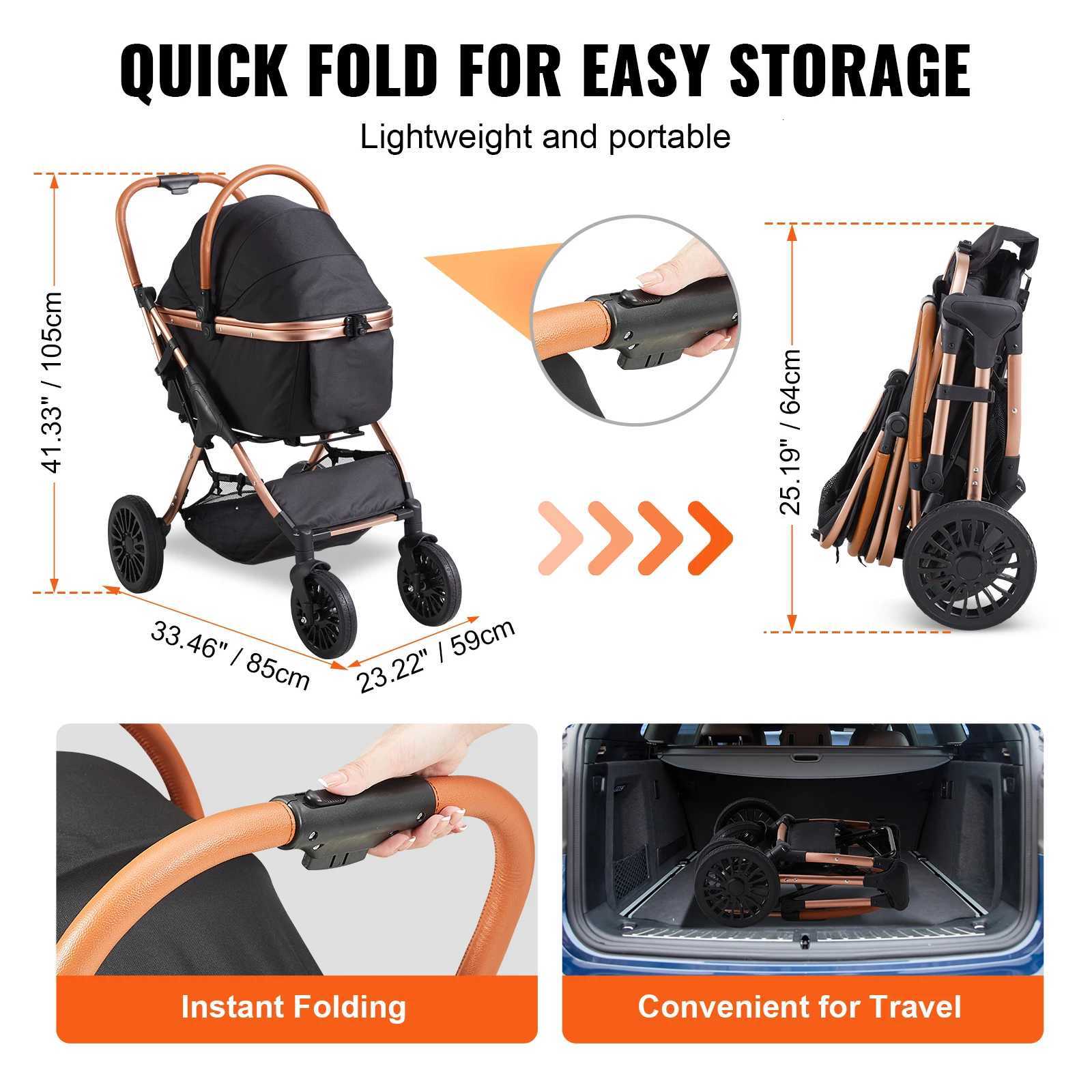 SucceBuy 66 lbs Pet Stroller Foldable Dog Puppy Stroller with Brakes Storage Basket Detachable Carrier for Small to Medium Dogs W250910