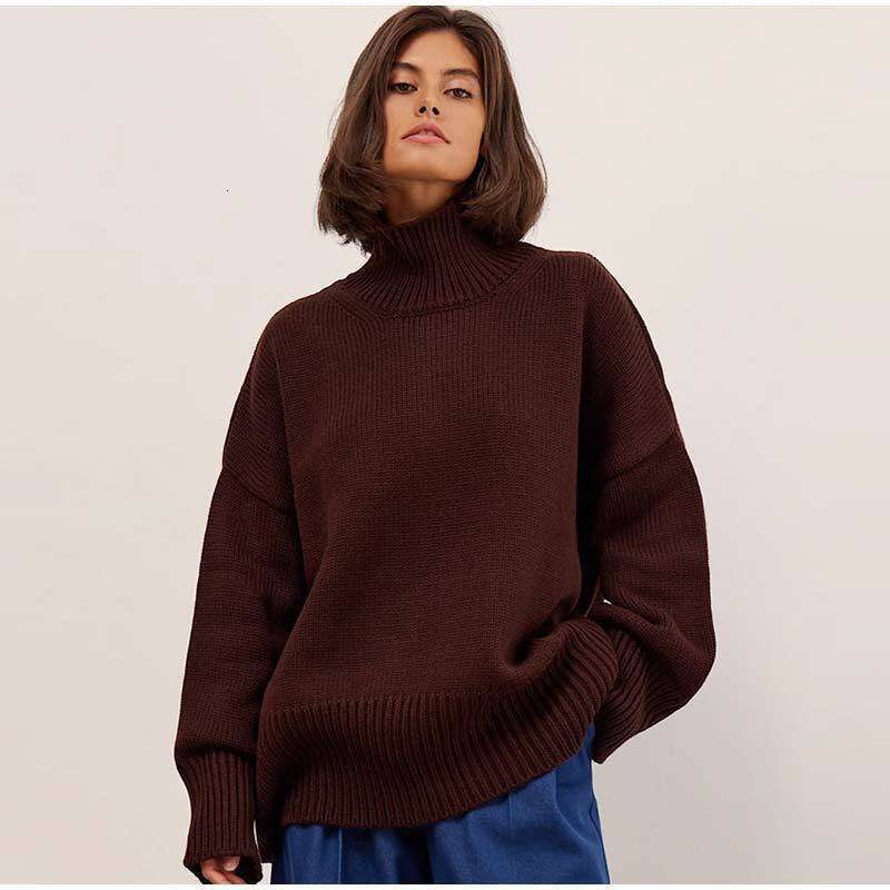 Pullover Solid Color Women's Autumn Winter Casual Loose Versatile Turtleneck Sweater B3