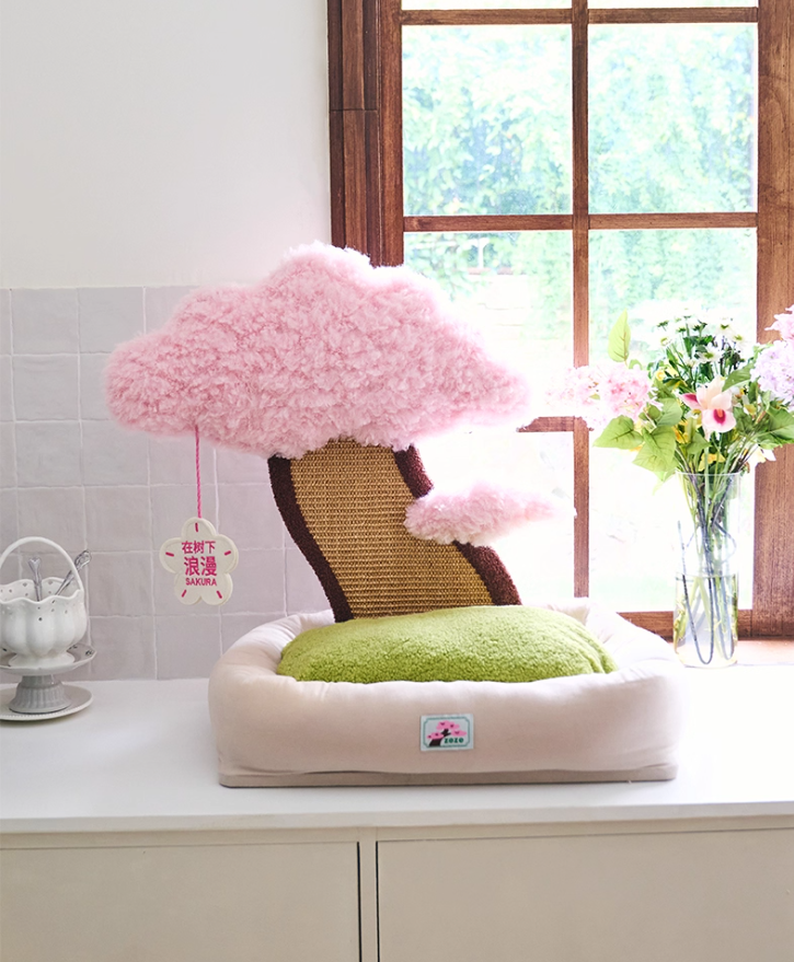 Pet-Friendly Feline Fun Zone Cozy Cat Nest w/ Built-in Scratch Pad Inspired by Sakura