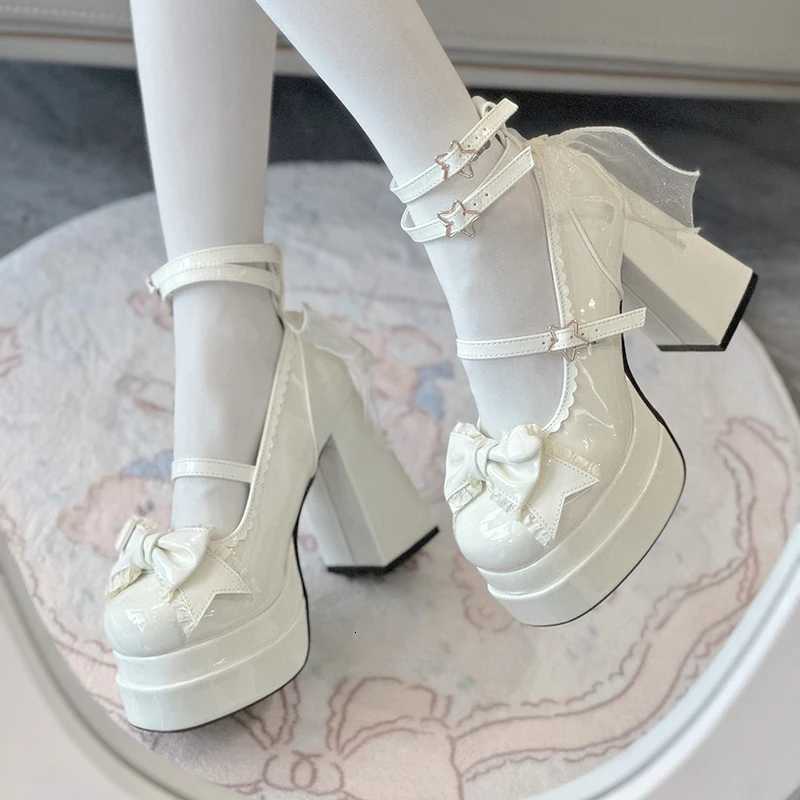 Platform High Heel Women Lolita Shoes Fashion Shallow Butterflyknot Shoes Ladies Party Dress Cross Strap Pumps Shoes W250910
