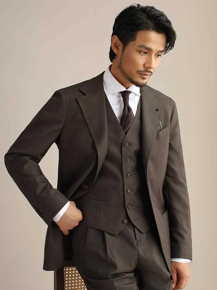 CULTUM Neapolitan Wedding Suit Set Mens Easy to Maintain Busin Casual Cotton Blend Double Cuffed Tuxedo for om W250910