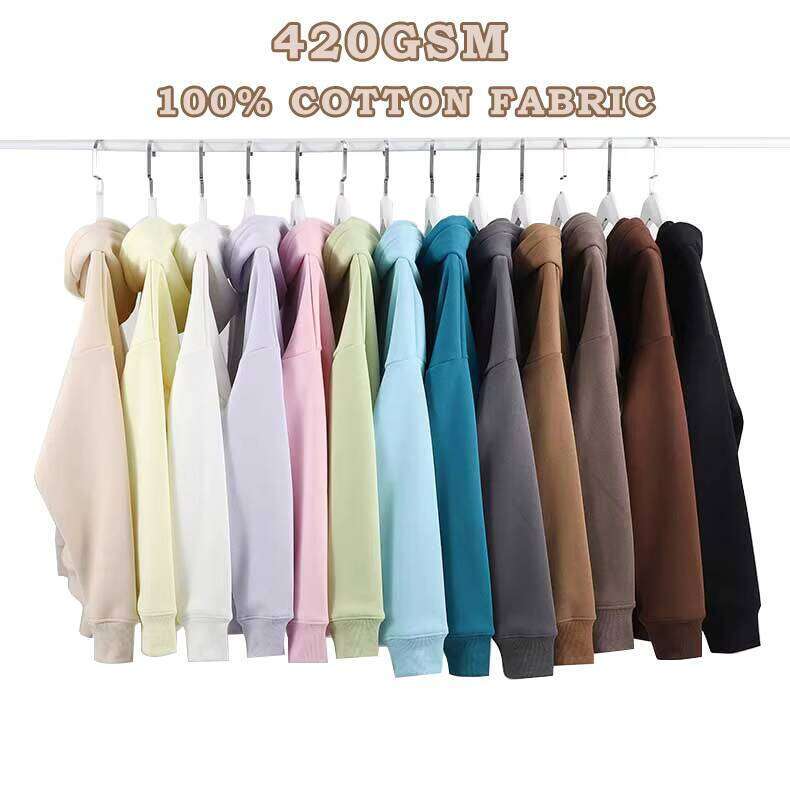 Embroidery 420 Gsm 100% Cotton Heavyweight Men's Cordless Blank Oversized Hoodie