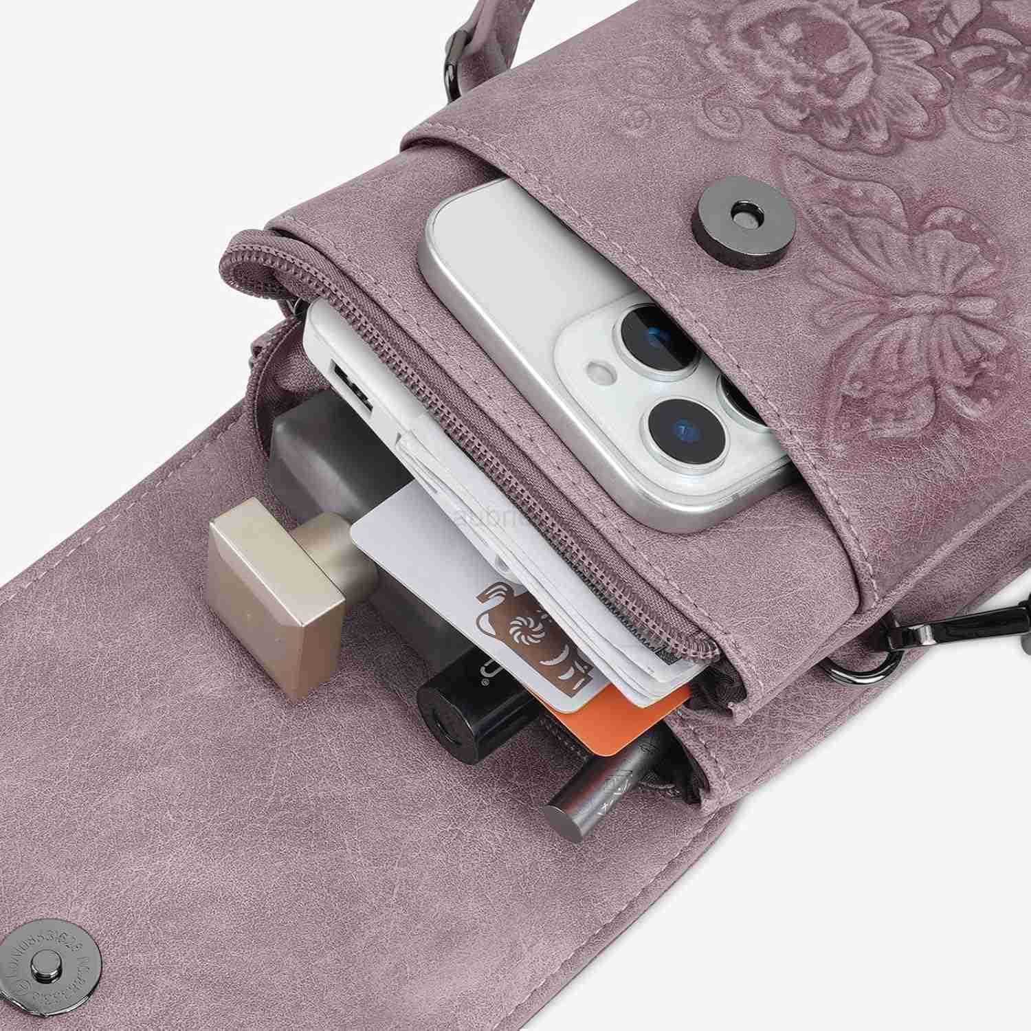 Small Crossbody Bags for Women Trendy Vegan Leather Cell Phone Bag Embossed Flower Design Wallet Purses with StrapZ250910