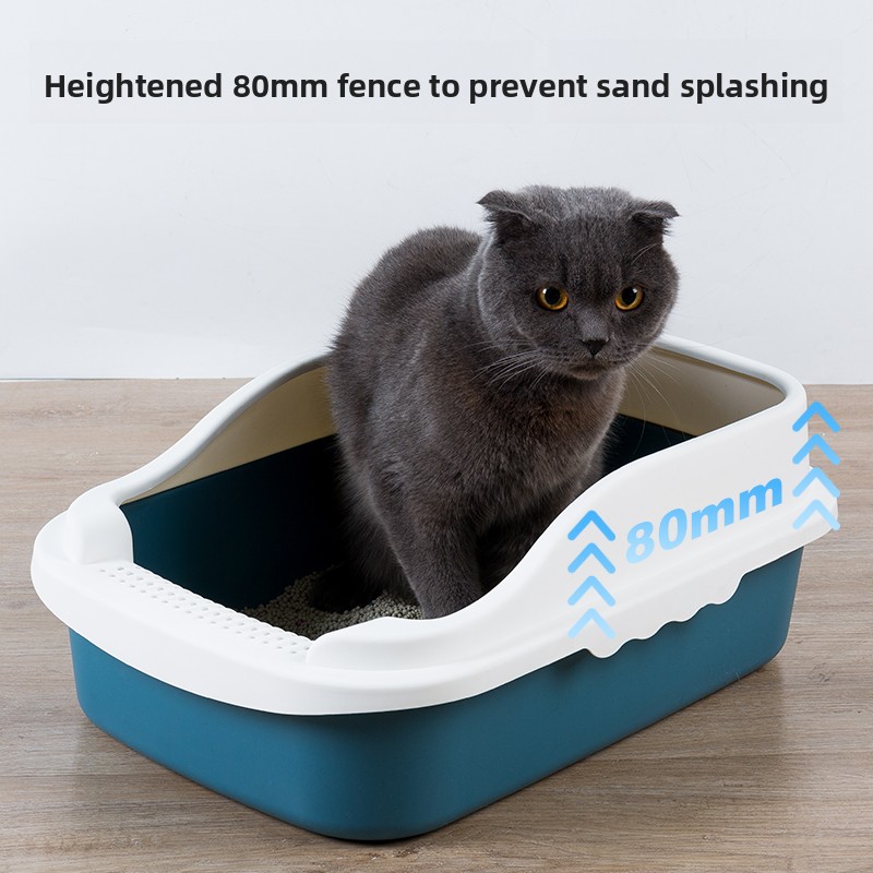 Open Top Cat Litter Box with High Sides & Scoop, Spacious Anti-Splash Litter Pan for Large Cats/Multi-Cat Household, Easy-Clean Detachable Cat Litter 