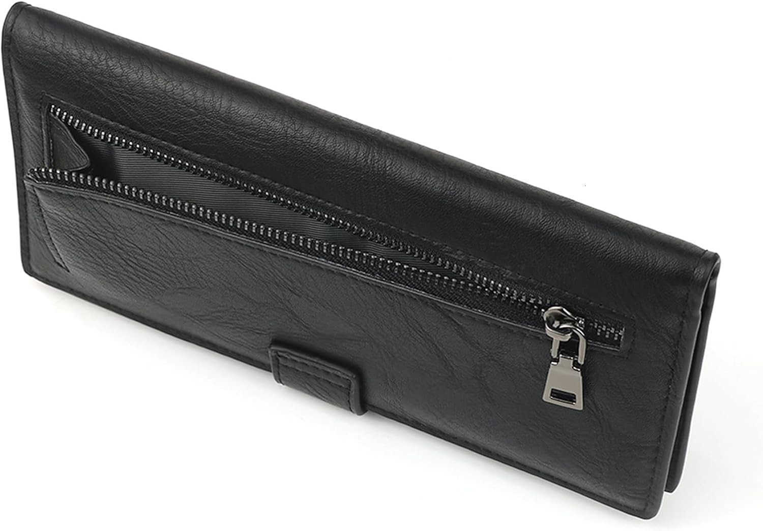 Slim Long Lightweight Wallet for WomenThin soft Bifold Minimalist Design with Zipper Pocket for Coins BlackZ250910